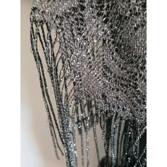 JACKIE JON NEW YORK SILVER LACE FRINGE LINED SHEER  PARTY DRESS W SZ 12 - Picture 7 of 16